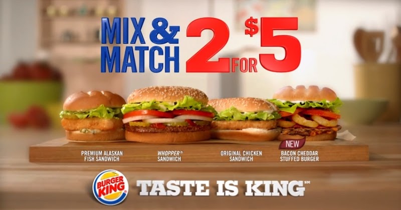 Burger king menu 2$ for 5$